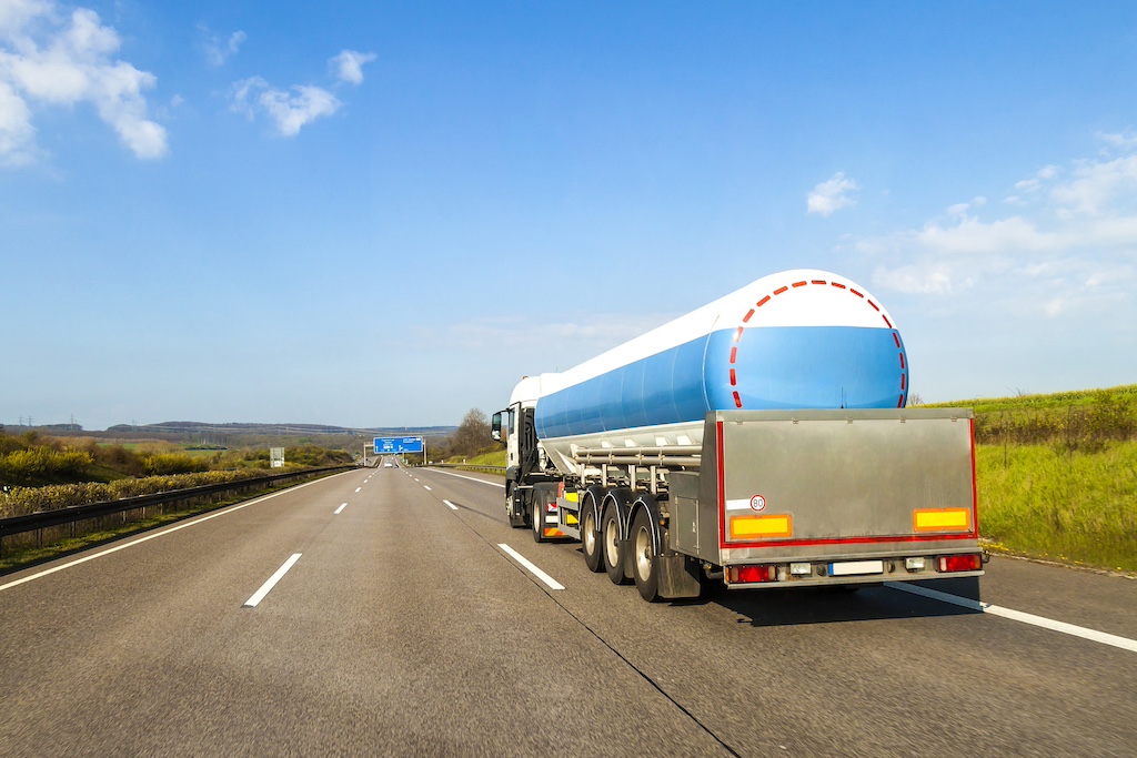 big fuel tankeri truck on highway
